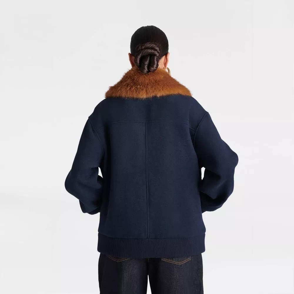 KBB by KAHLANA x Target XXL The Faux Fur Collar Bomber Coat Jacket Navy Blue - Picture 7 of 9